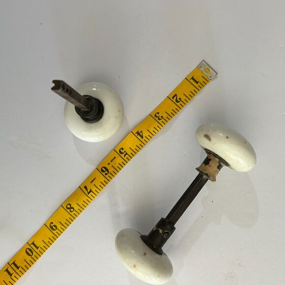 Antique White Porcelain Door Knobs, set of 3 - Picture 3 of 3